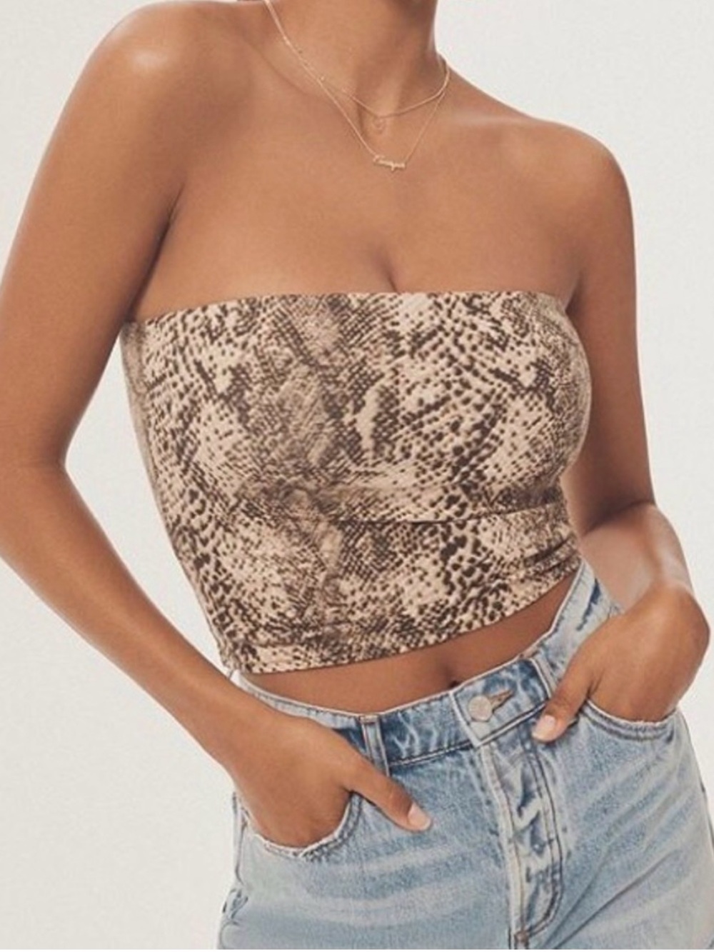 silence + noise Reptile Strapless Crop / Tube Top w Bra Liner Snake Print Size S
